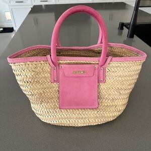Jacquemus Pink and Natural Straw Tote Bag